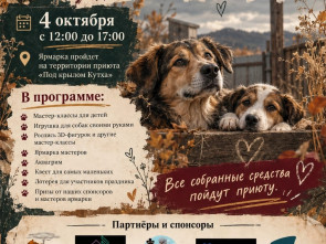 4 октября в приюте &laquo;Под крылом Кутха&raquo; пройдёт ярмарка &laquo;Счастливый хвост&raquo; 0